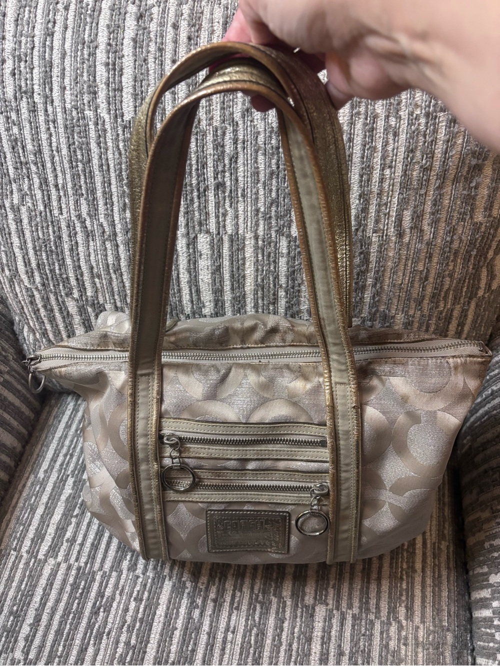 Coach Poppy Metallic Gold and Silver Signature Canvas Tote